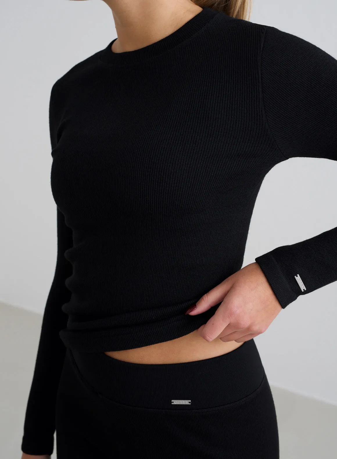 Black Ribbed Wool Long Sleeve