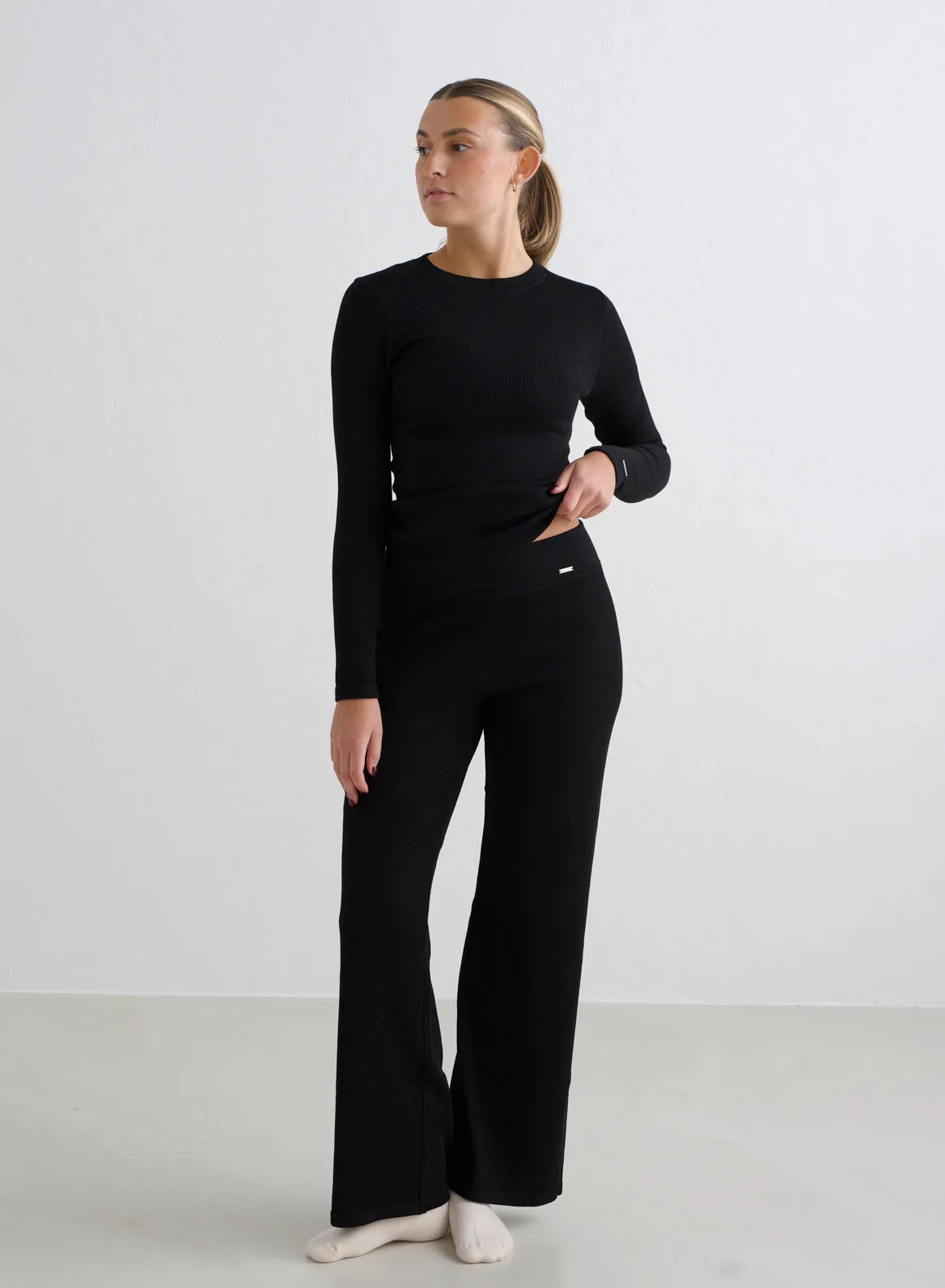 Black Ribbed Wool Long Sleeve