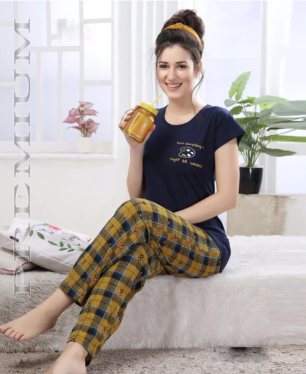 Black T-shirt and Pajamas Night Wear Set for Women