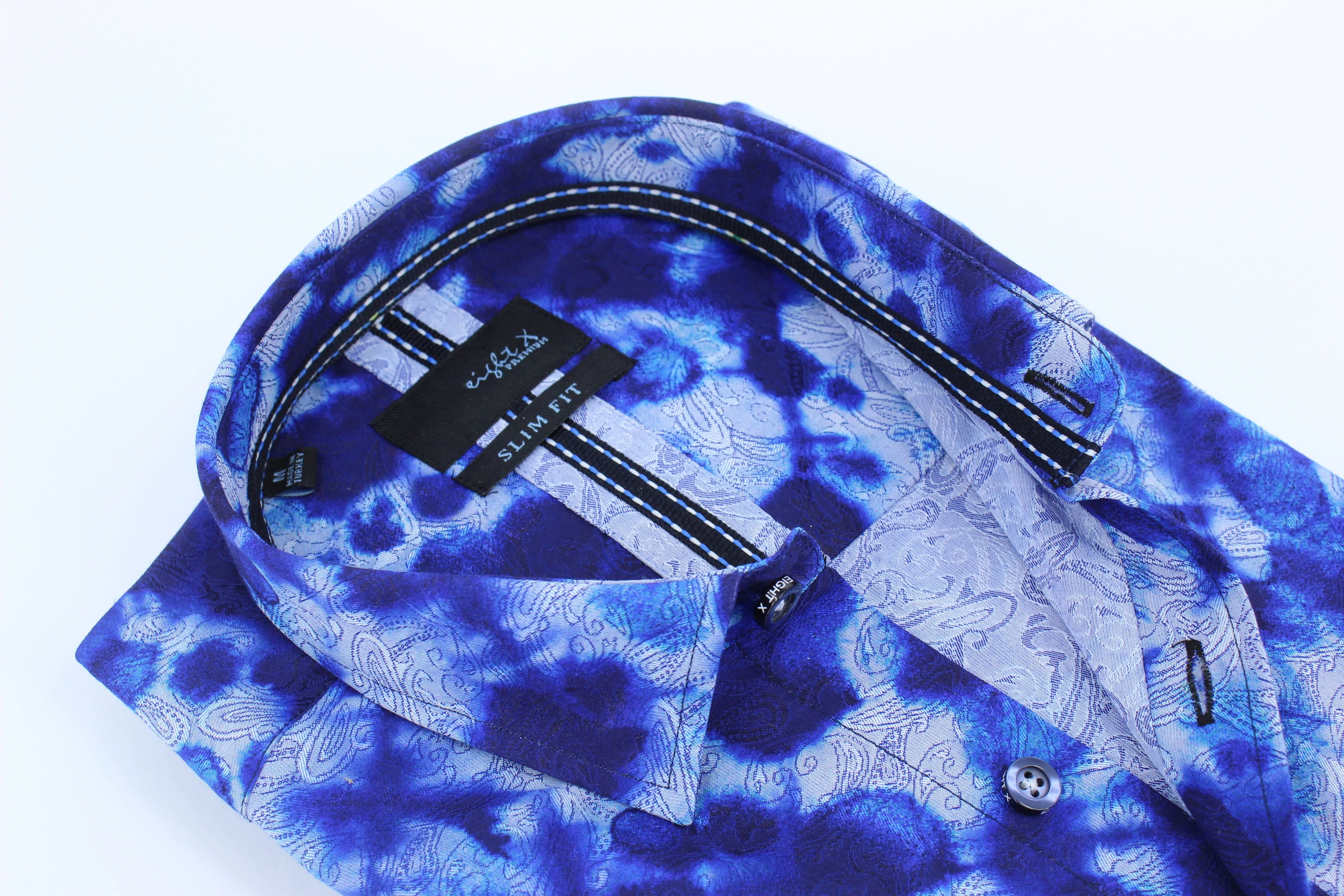 Blue Tie Dye Jacquard Paisley Button Down Shirt