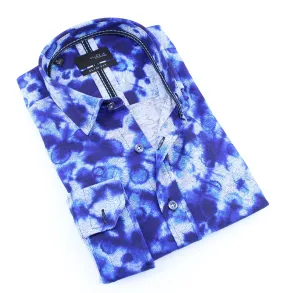 Blue Tie Dye Jacquard Paisley Button Down Shirt