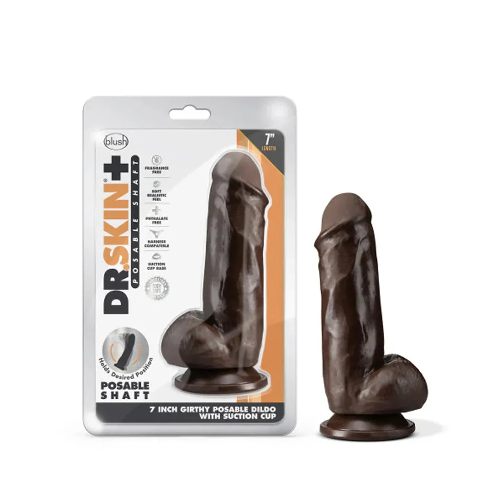 Blush Dr. Skin Plus Girthy 7 in. Triple Density Posable Dildo with Balls & Suction Cup