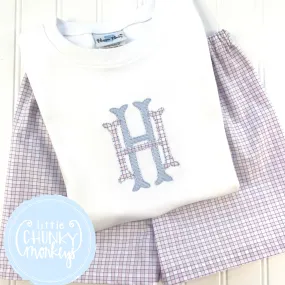 Boy Shirt - Stacked Monogram Applique in Blue and Pink Check