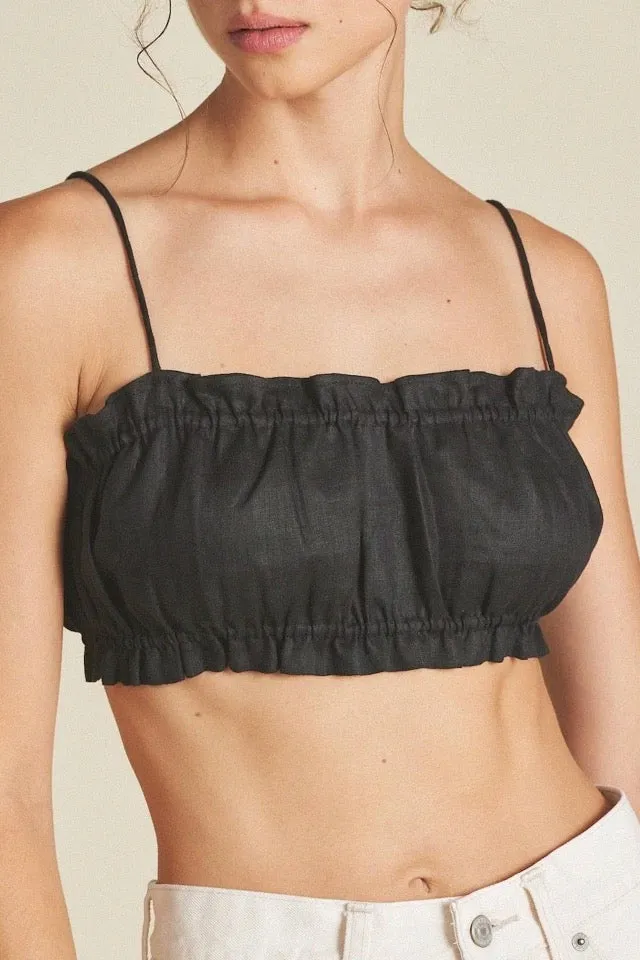 Brigette Bandeau Top Black Linen