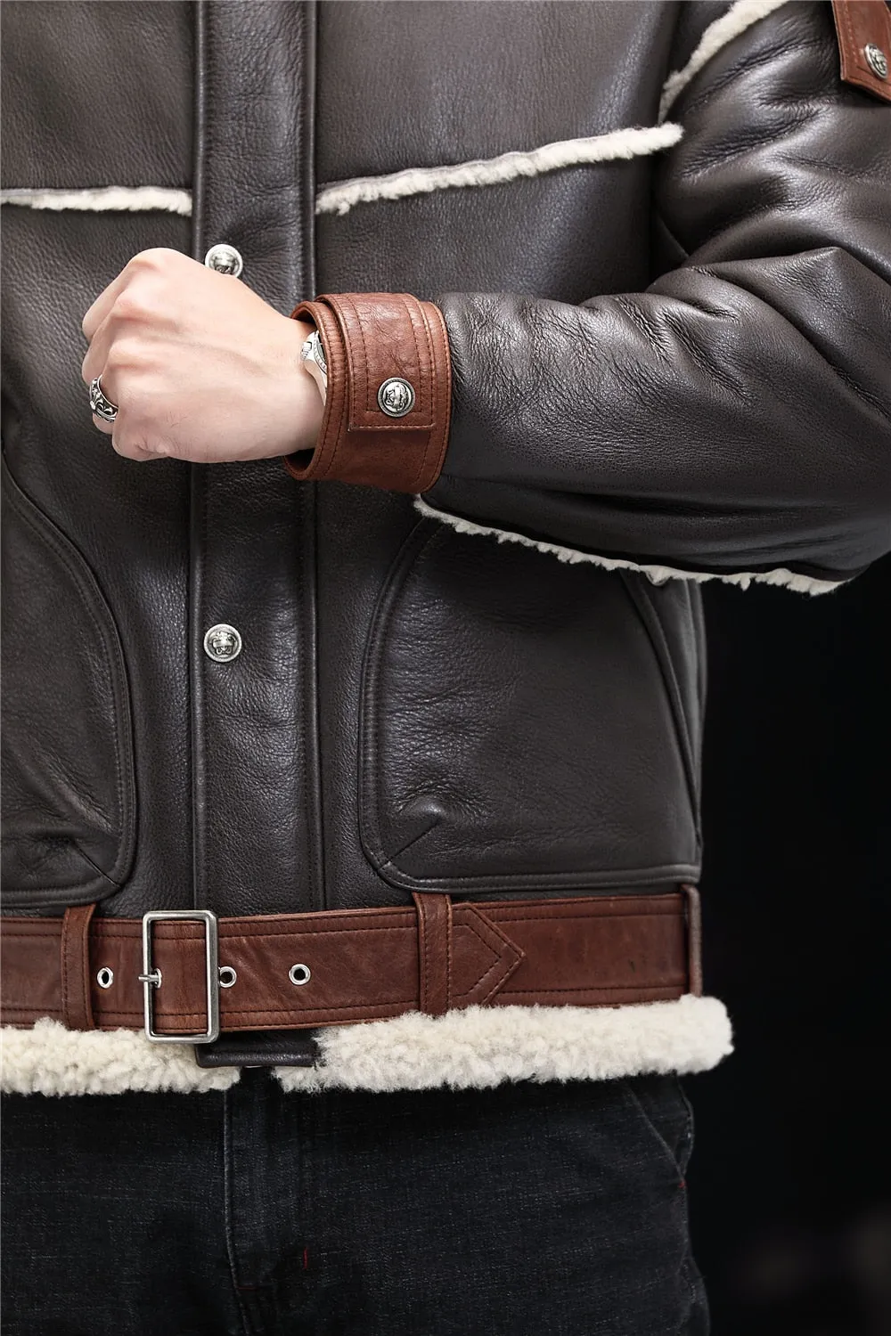 Brown Genuine Leather Shearling Fur Coat