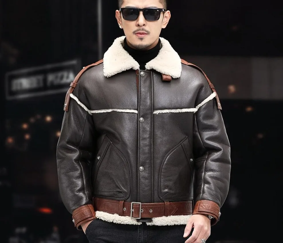 Brown Genuine Leather Shearling Fur Coat