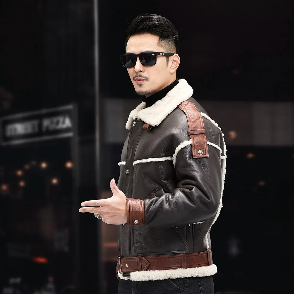 Brown Genuine Leather Shearling Fur Coat