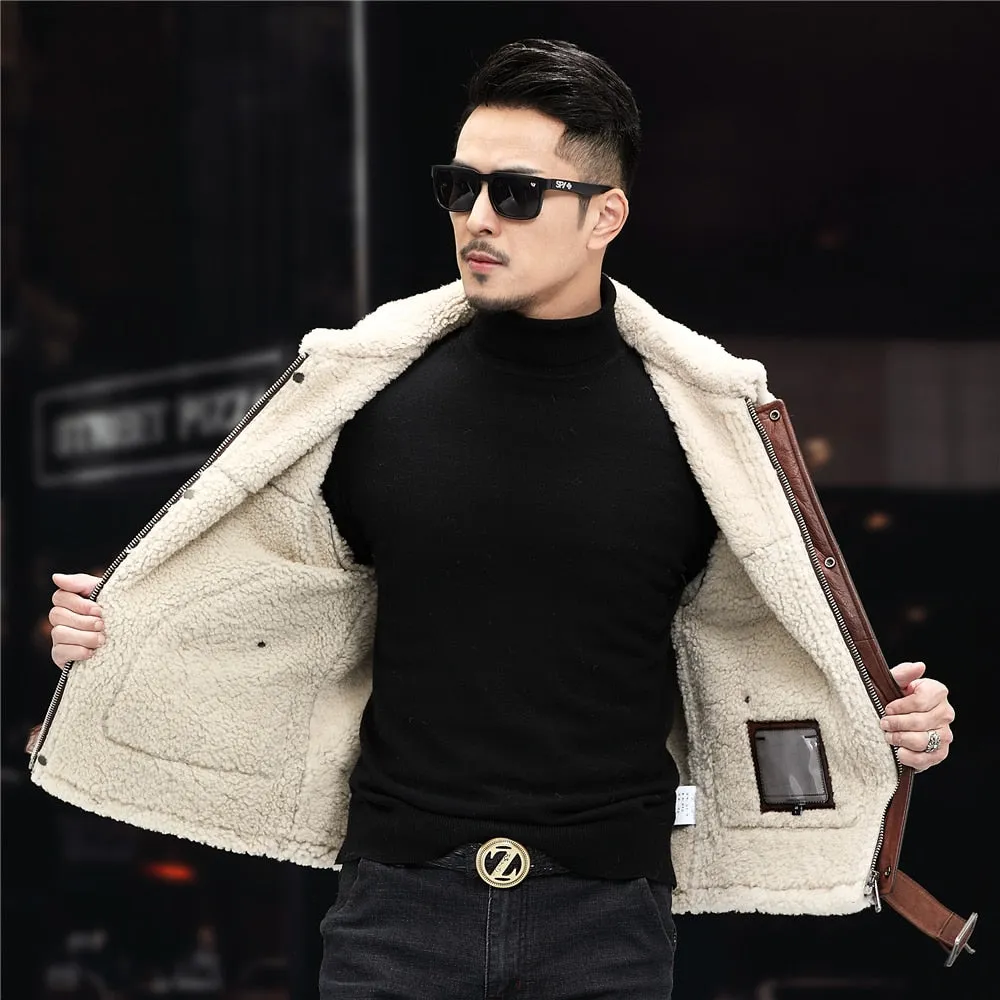 Brown Genuine Leather Shearling Fur Coat