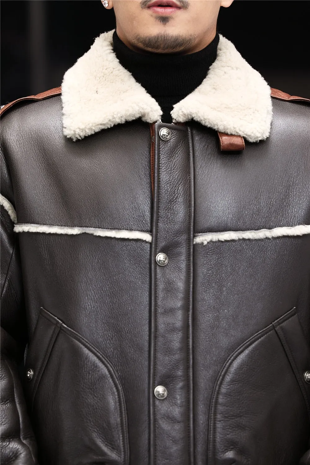 Brown Genuine Leather Shearling Fur Coat