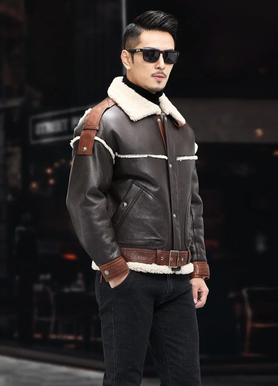 Brown Genuine Leather Shearling Fur Coat