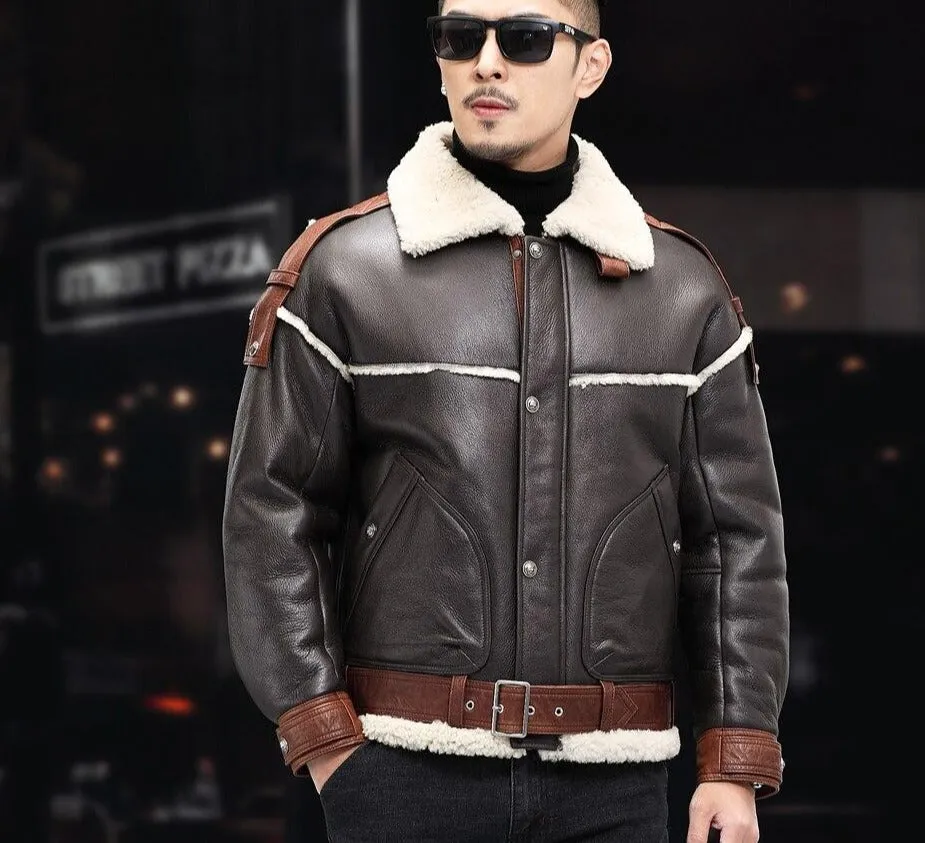 Brown Genuine Leather Shearling Fur Coat