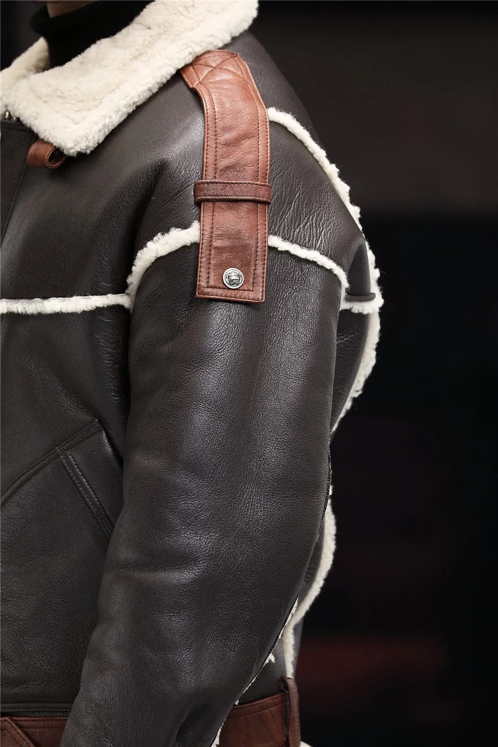 Brown Genuine Leather Shearling Fur Coat