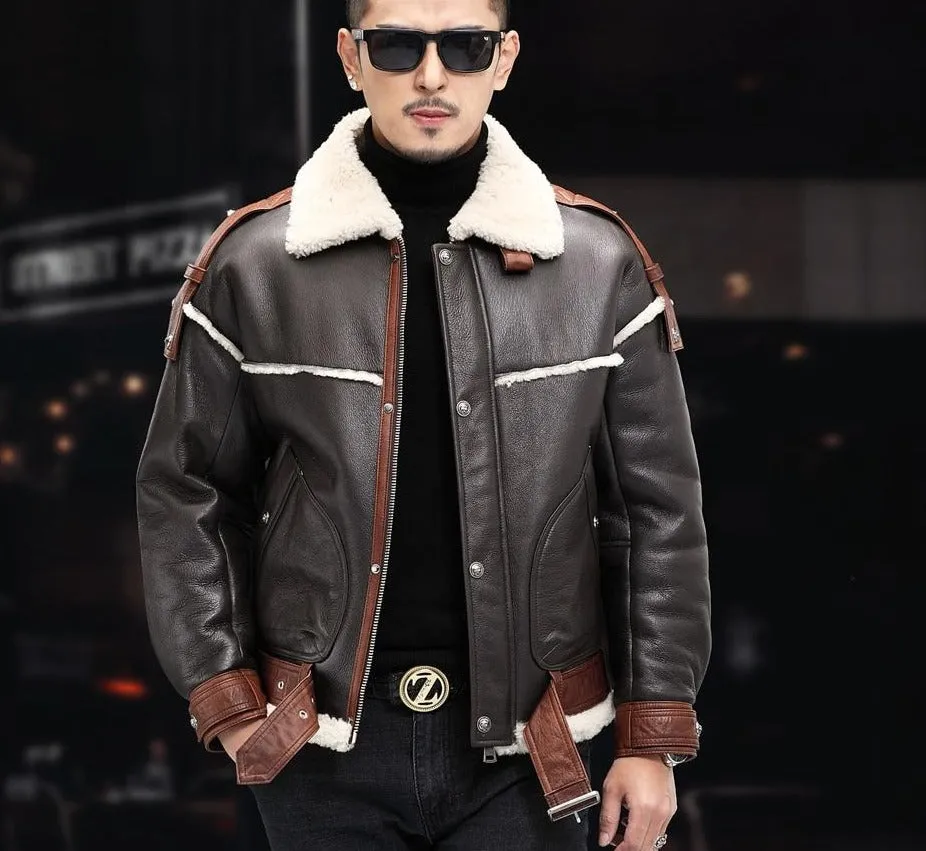 Brown Genuine Leather Shearling Fur Coat