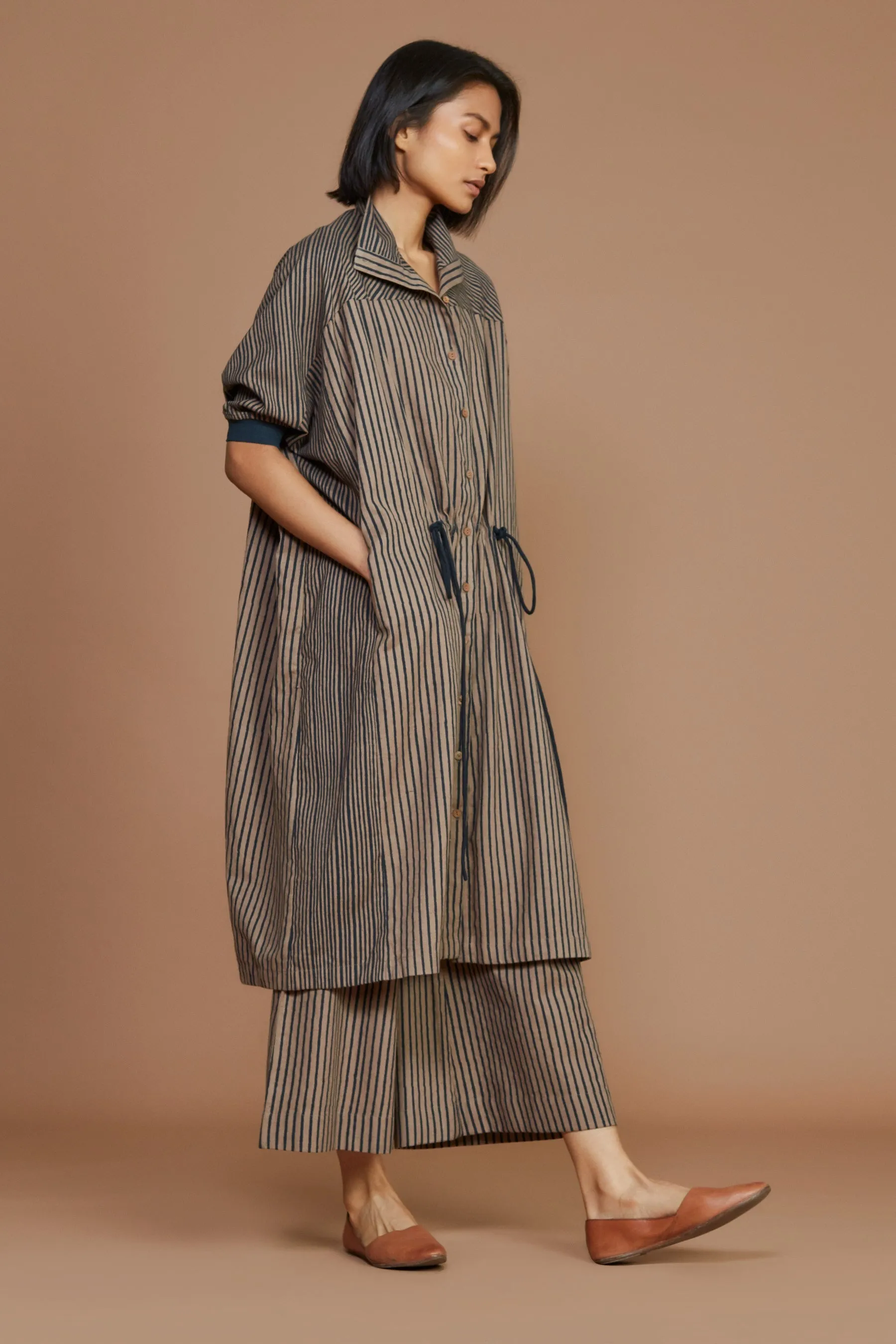 Brown with Charcoal Striped Kaftan Dress