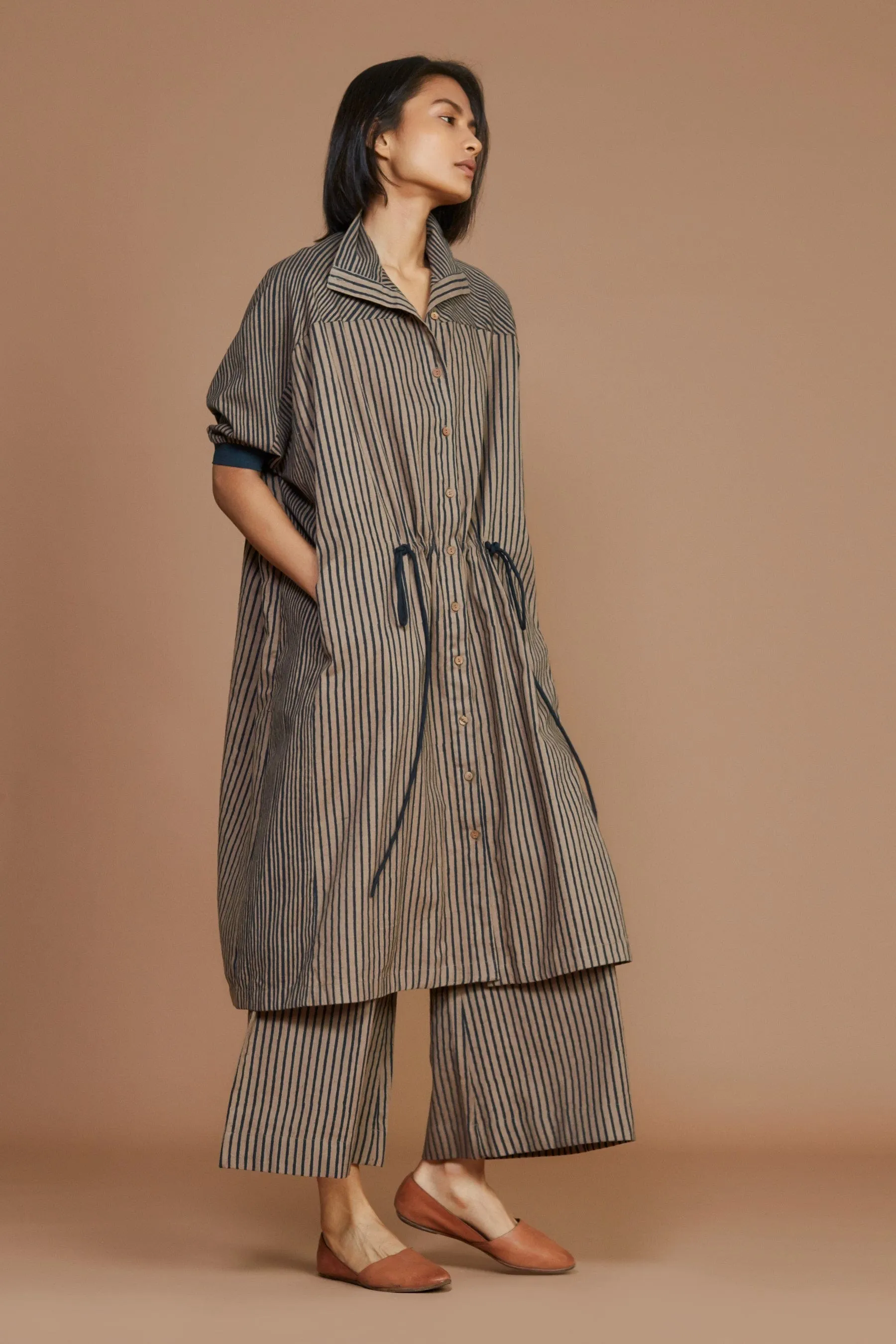 Brown With Charcoal Striped Kaftan Dress