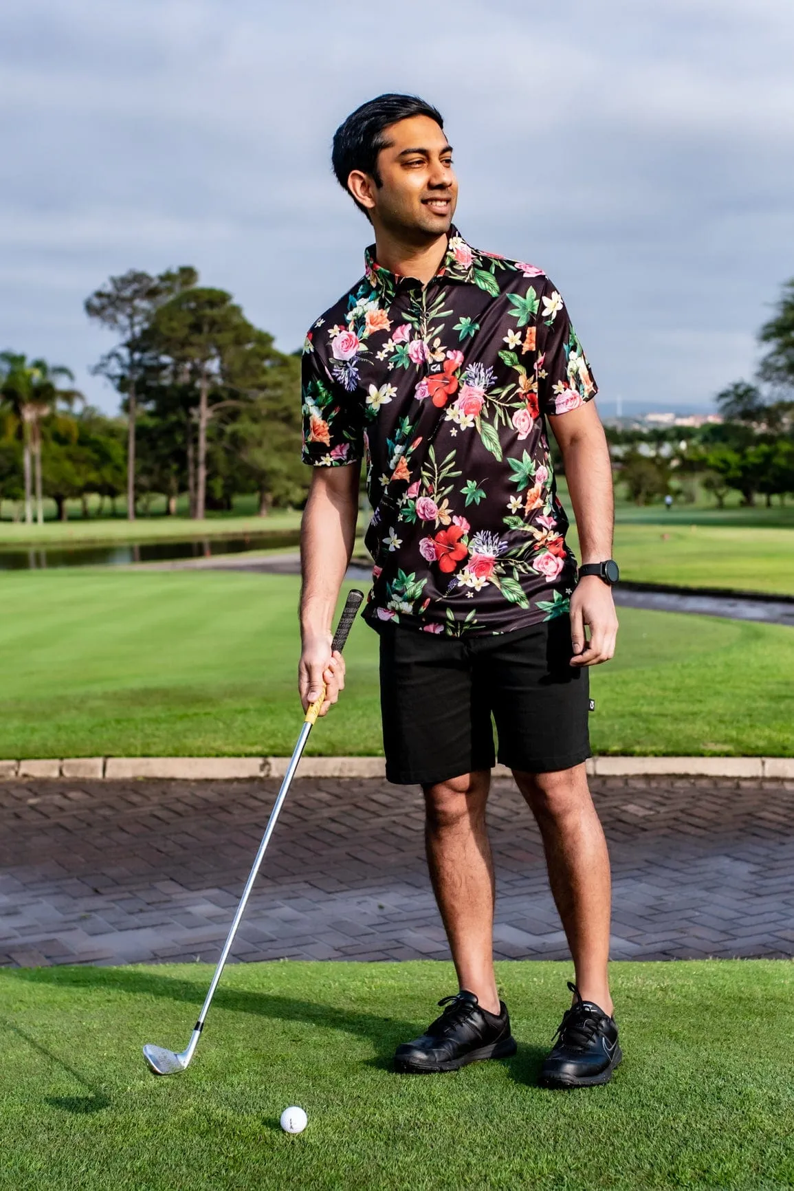 CA Funky Golf Shirt | Black Floral