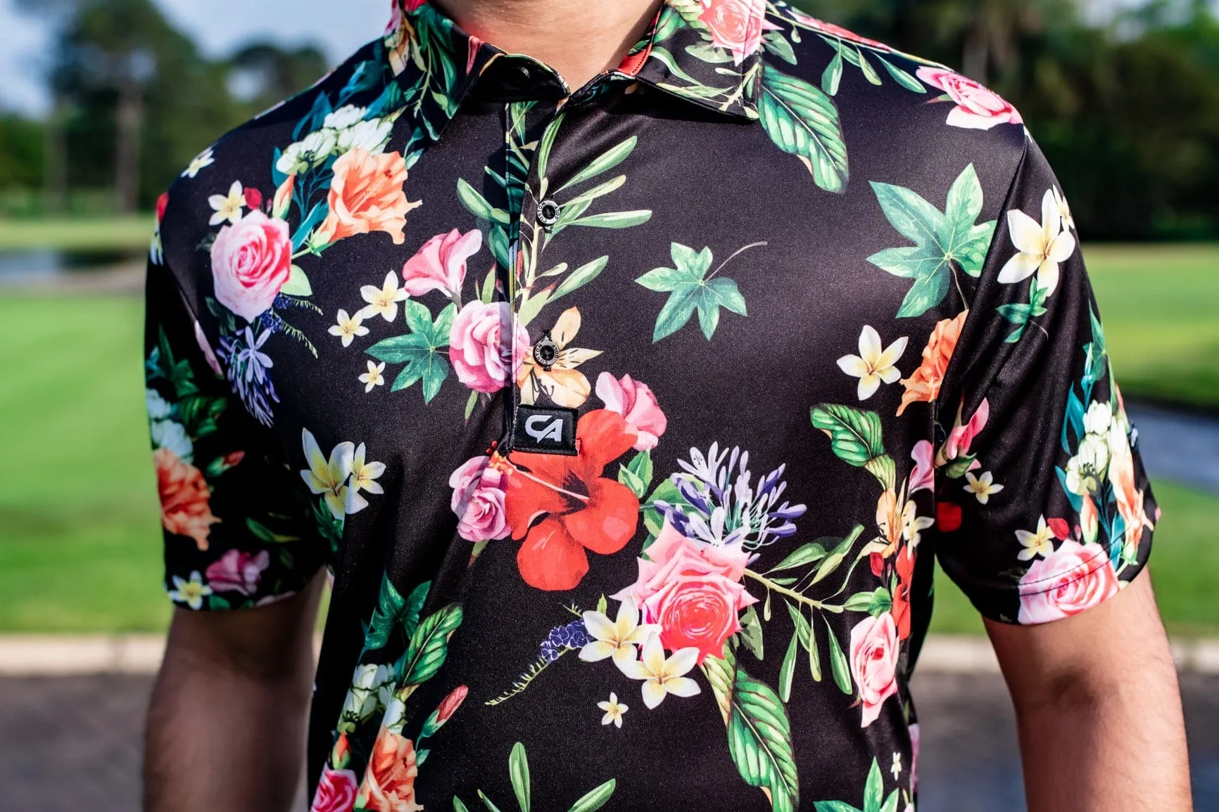 CA Funky Golf Shirt | Black Floral