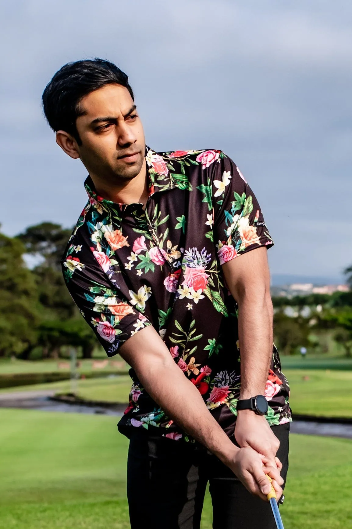 CA Funky Golf Shirt | Black Floral