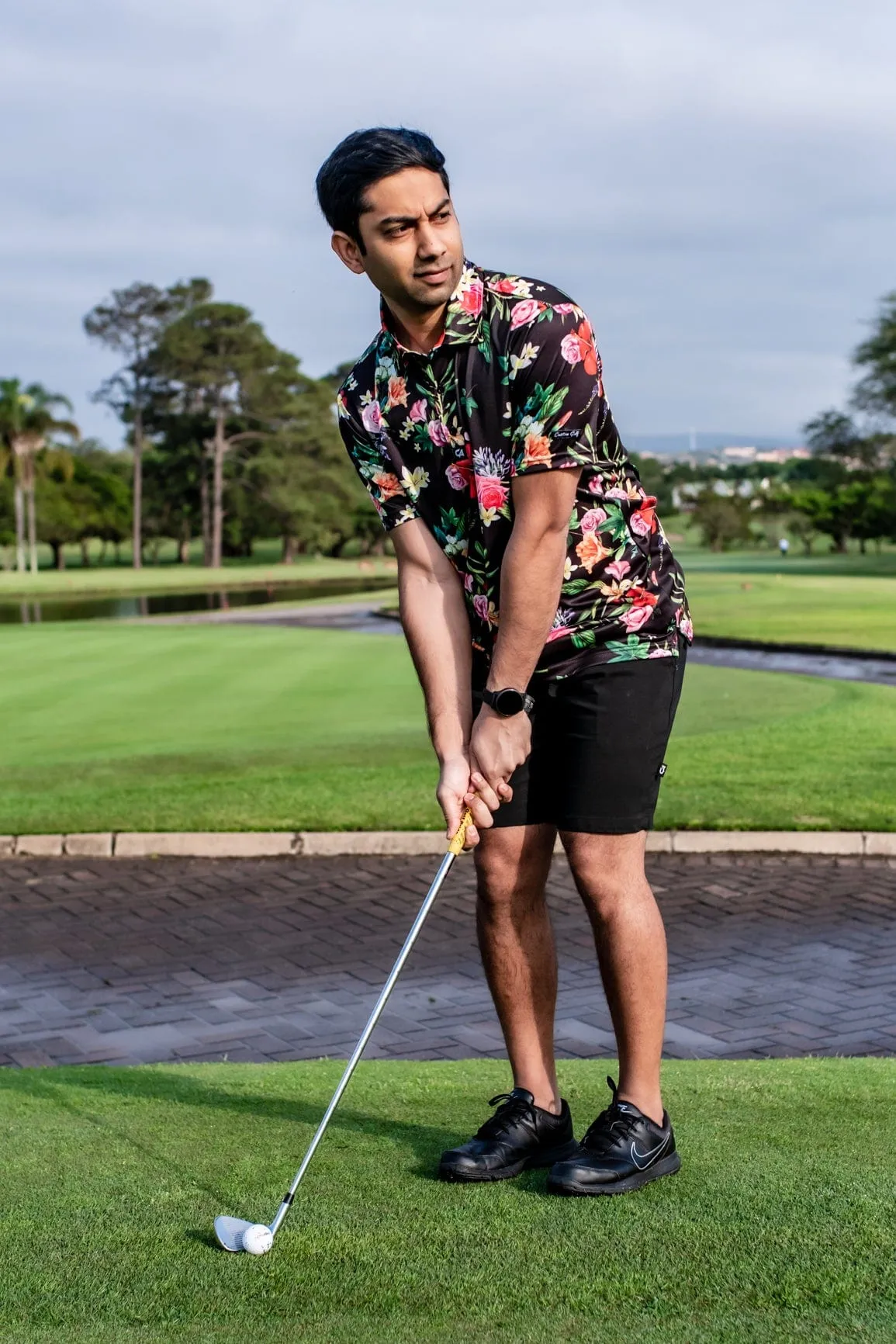 CA Funky Golf Shirt | Black Floral