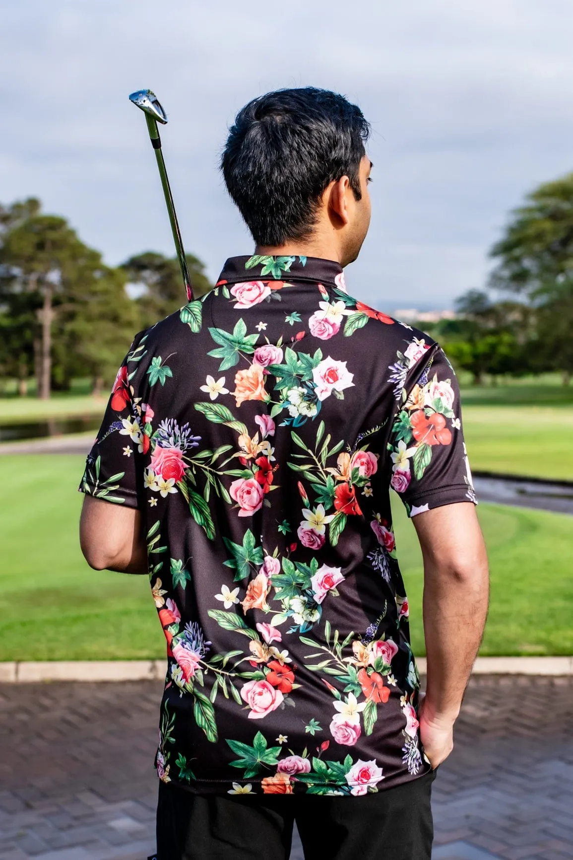 CA Funky Golf Shirt | Black Floral