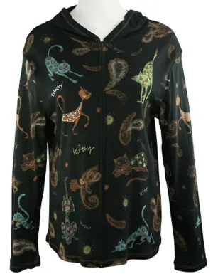 Cactus Fashion - Cat & Paisley, Long Sleeve Cotton Print Rhinestone Hoodie Top