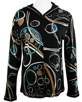 Cactus Fashion - Geo Circle, Long Sleeve Cotton Print Rhinestone Hoodie Top