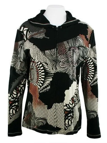 Cactus Fashion - Geometry, Long Sleeve Cotton Print Rhinestone Hoodie Top