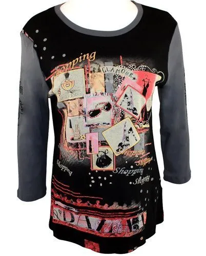 Cactus Fashion Rhinestones, Black & Gray Top-Glamour