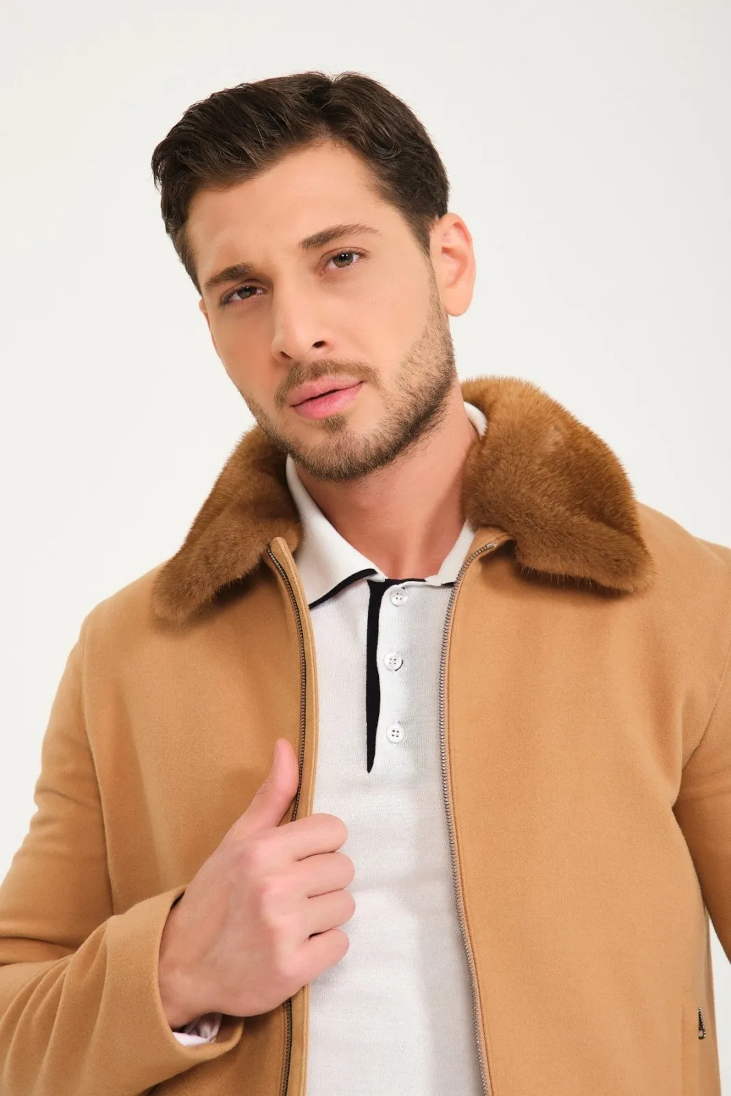 Camel Wool & Mink Fur Coat