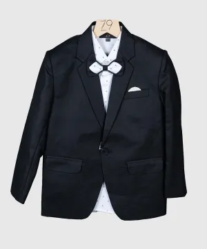 Charcoal Black Self-Checked Coat Suit for Boys