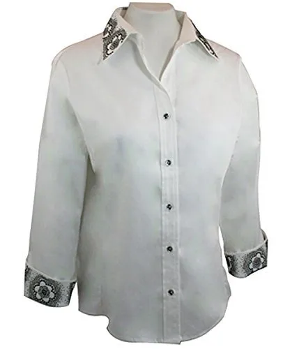 Christine Alexander Black & Crystal Floral, Swarovski Crystal Fitted White Blouse