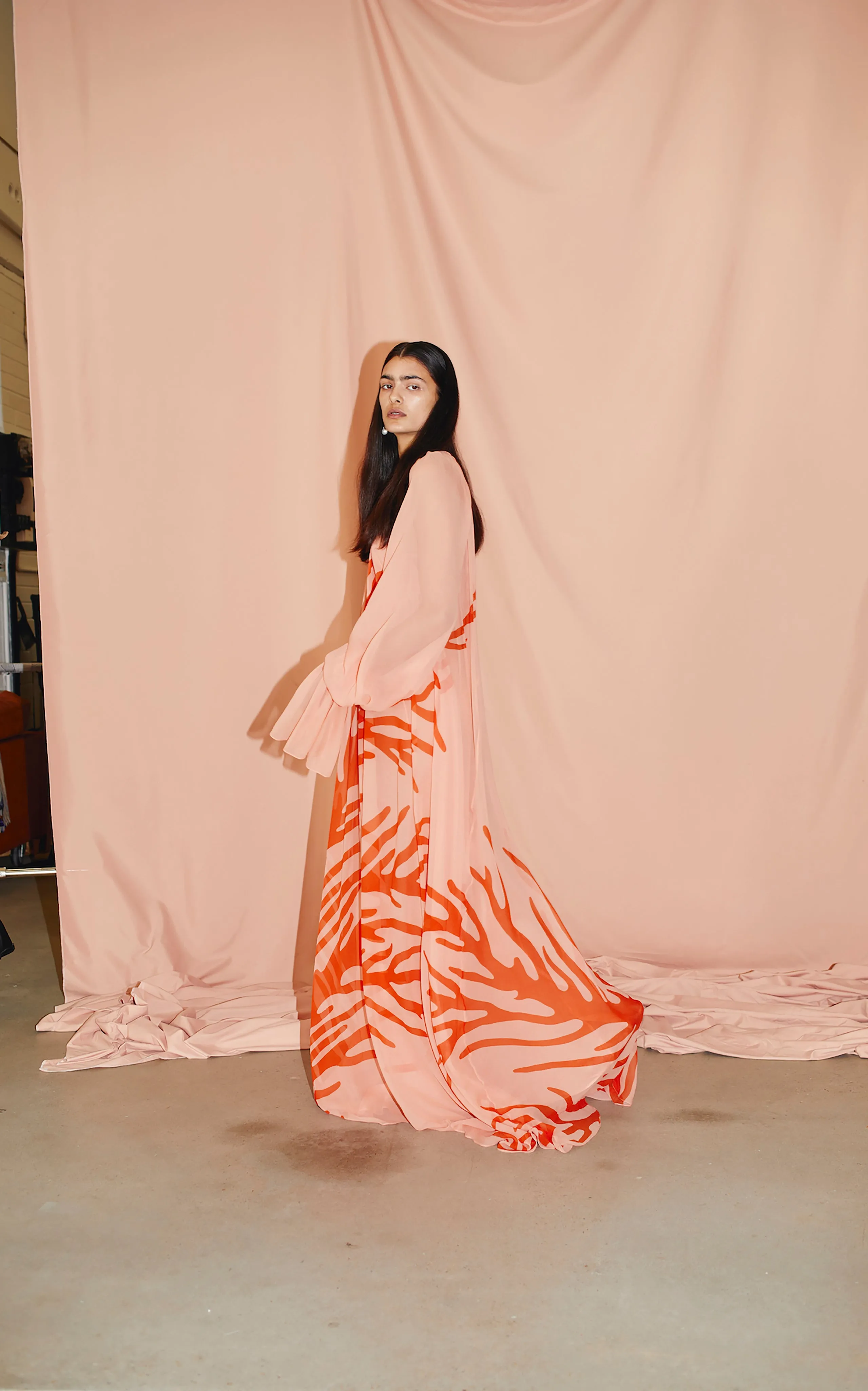 Circe Gathered Maxi Dress | Aegean Coral Print