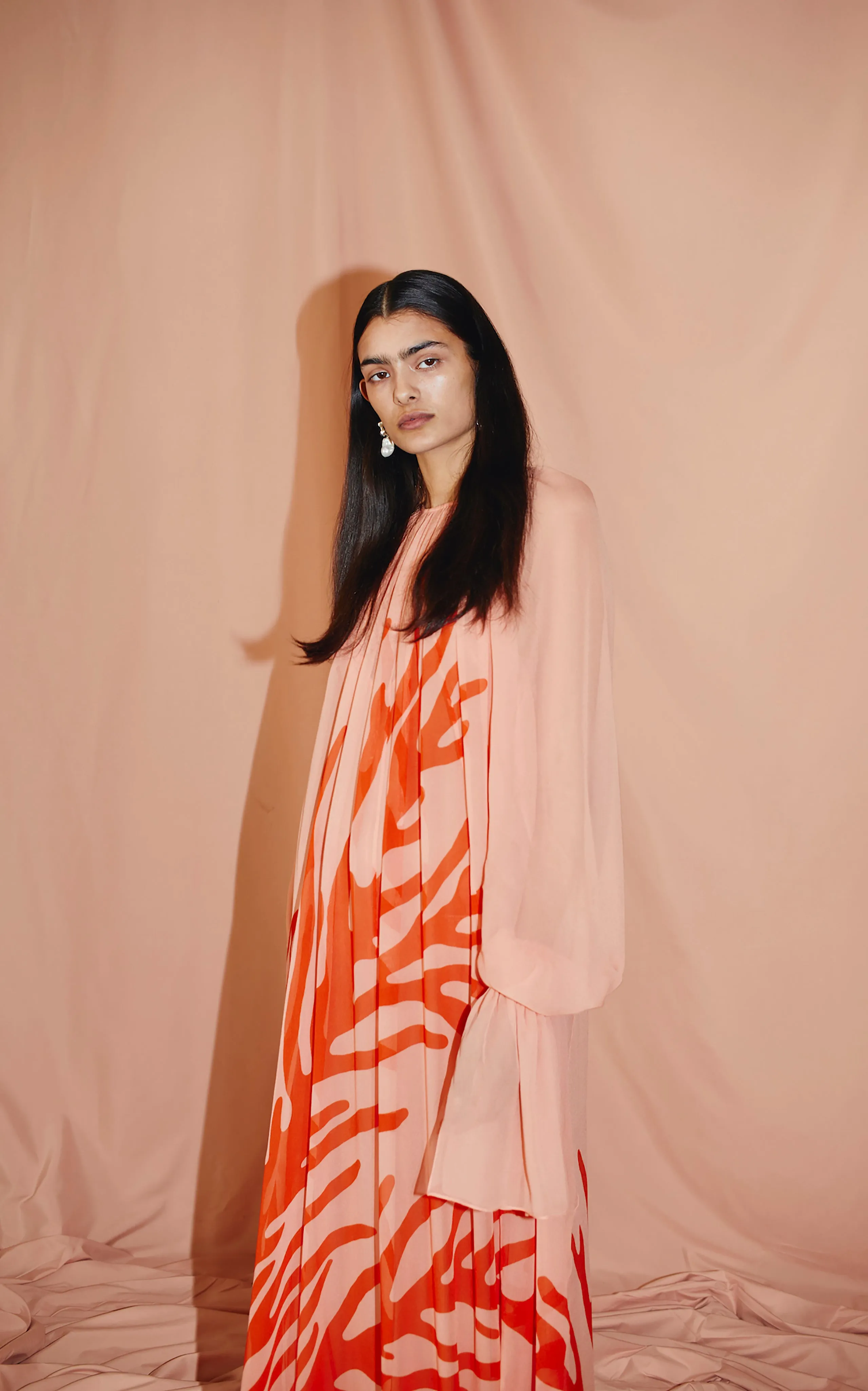 Circe Gathered Maxi Dress | Aegean Coral Print