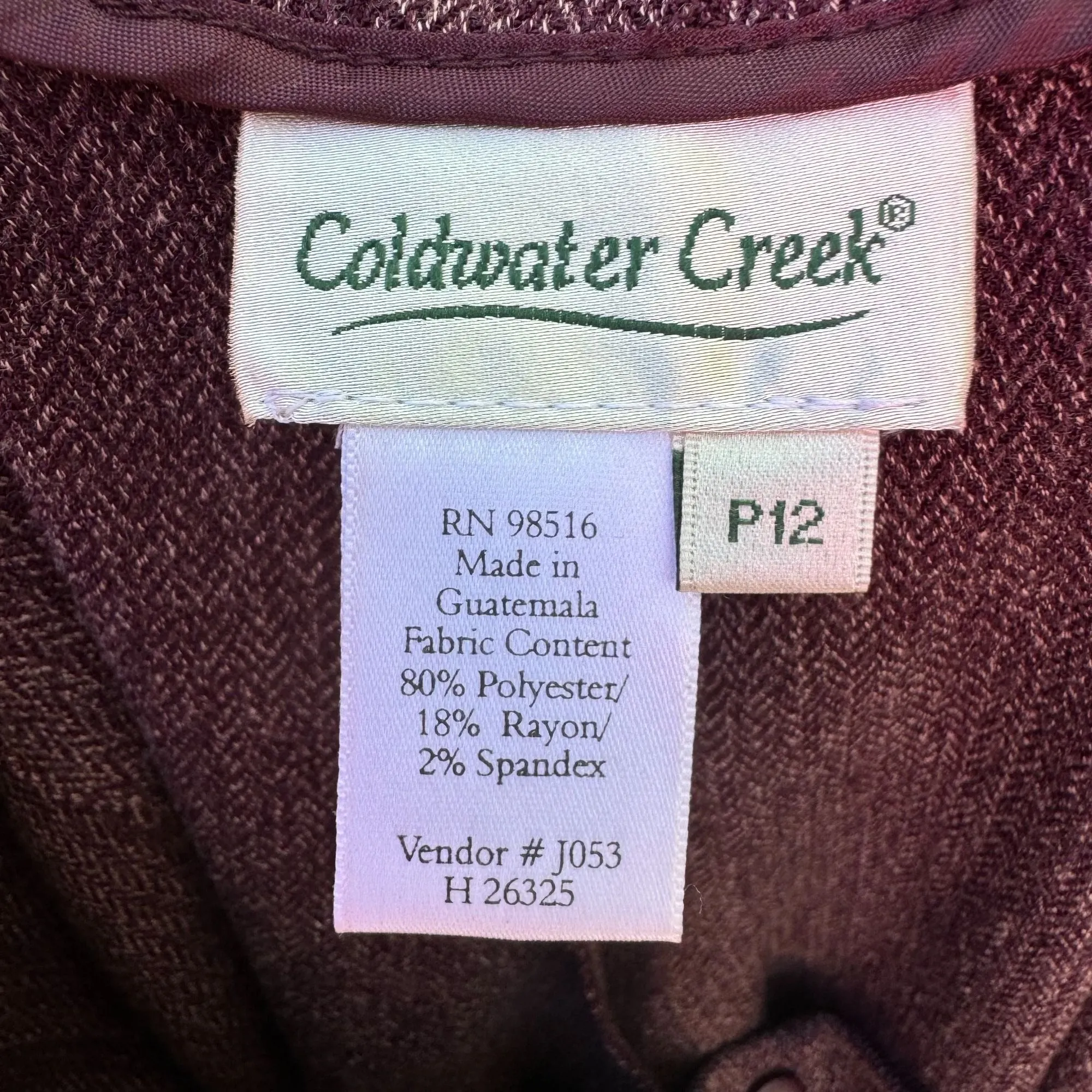 Coldwater Creek Womens Maroon Petite Tweed 2 Button Closure Dress Pants 12 - New