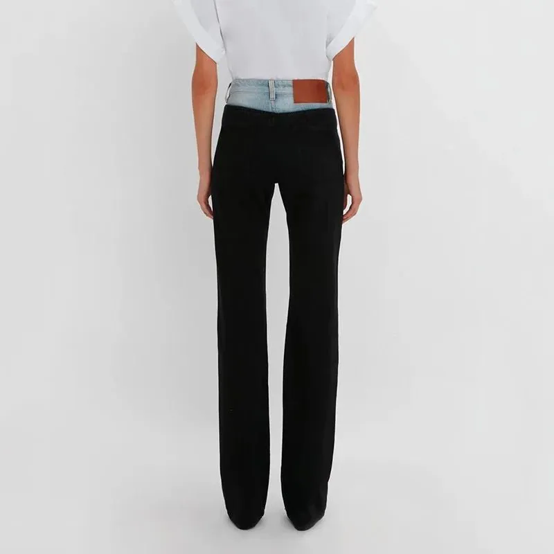 Color Block Denim Pants for Women