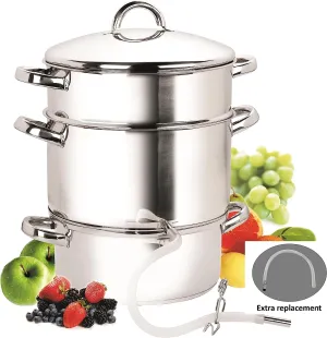 Cook N Home Basics Canning Juice Steamer Extractor Pot 11-Quart, Stainless Steel Multi-Purpose Jelly Steaming Cooking Pot, with Strainer/Loading Pan, Lid, 2 Hoses with Clamp, Mirror Satin