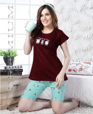 Cotton Top and Shorts Night Wear Set for Ladies