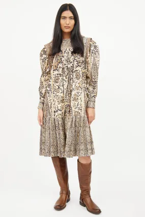 Cream Print Corduroy Dress