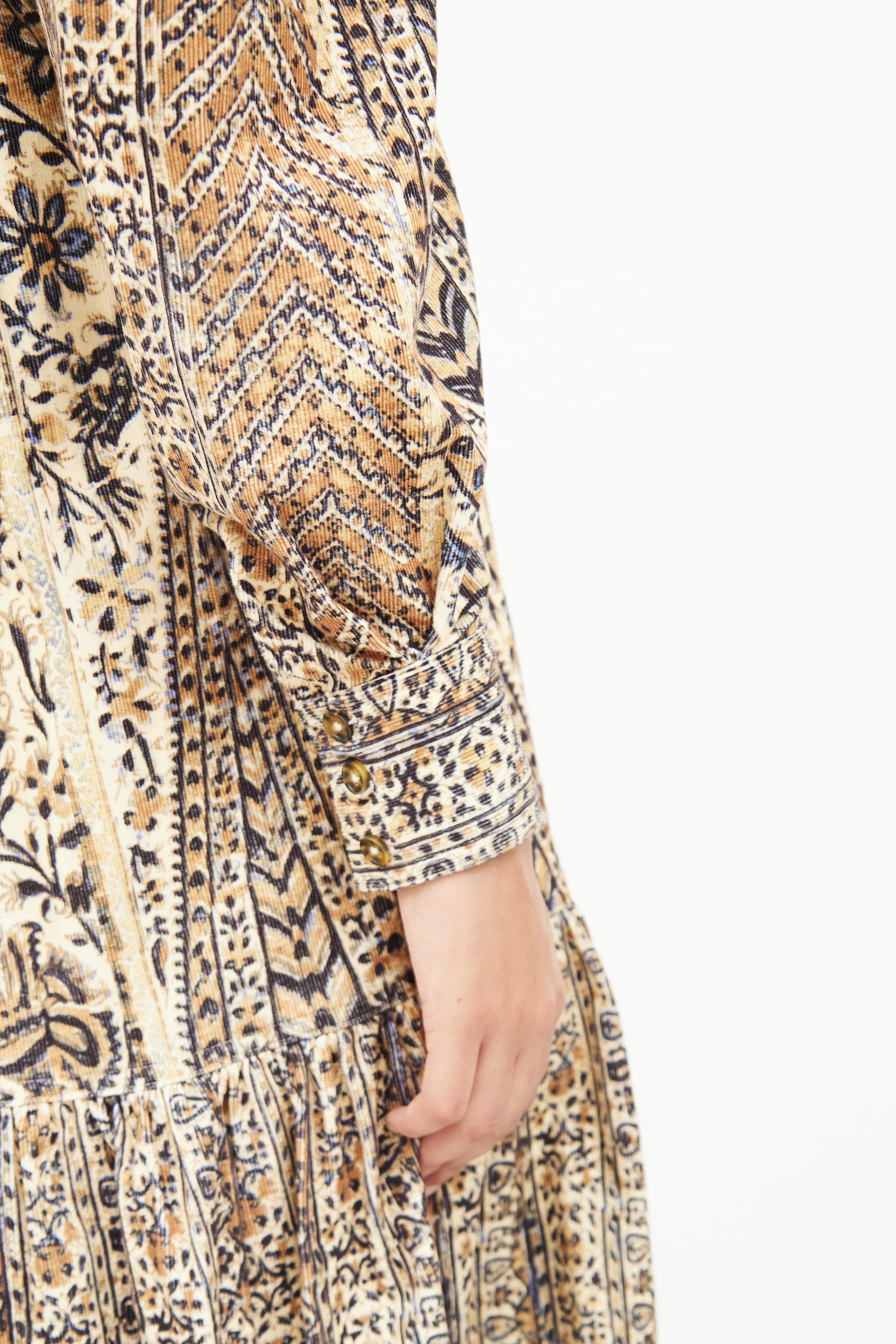 Cream Print Corduroy Dress