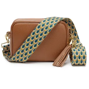 Crossbody Dark Tan (Teal Peacock Strap)