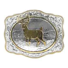 Crumrine Rectangle Gold/Silver Vintage Buck Whitetail Deer Buckle