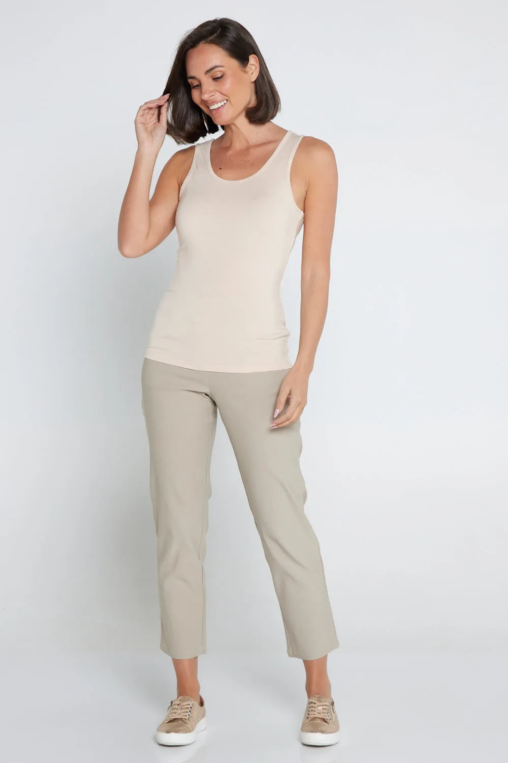 Dana Bengaline Capri Pants - Beige