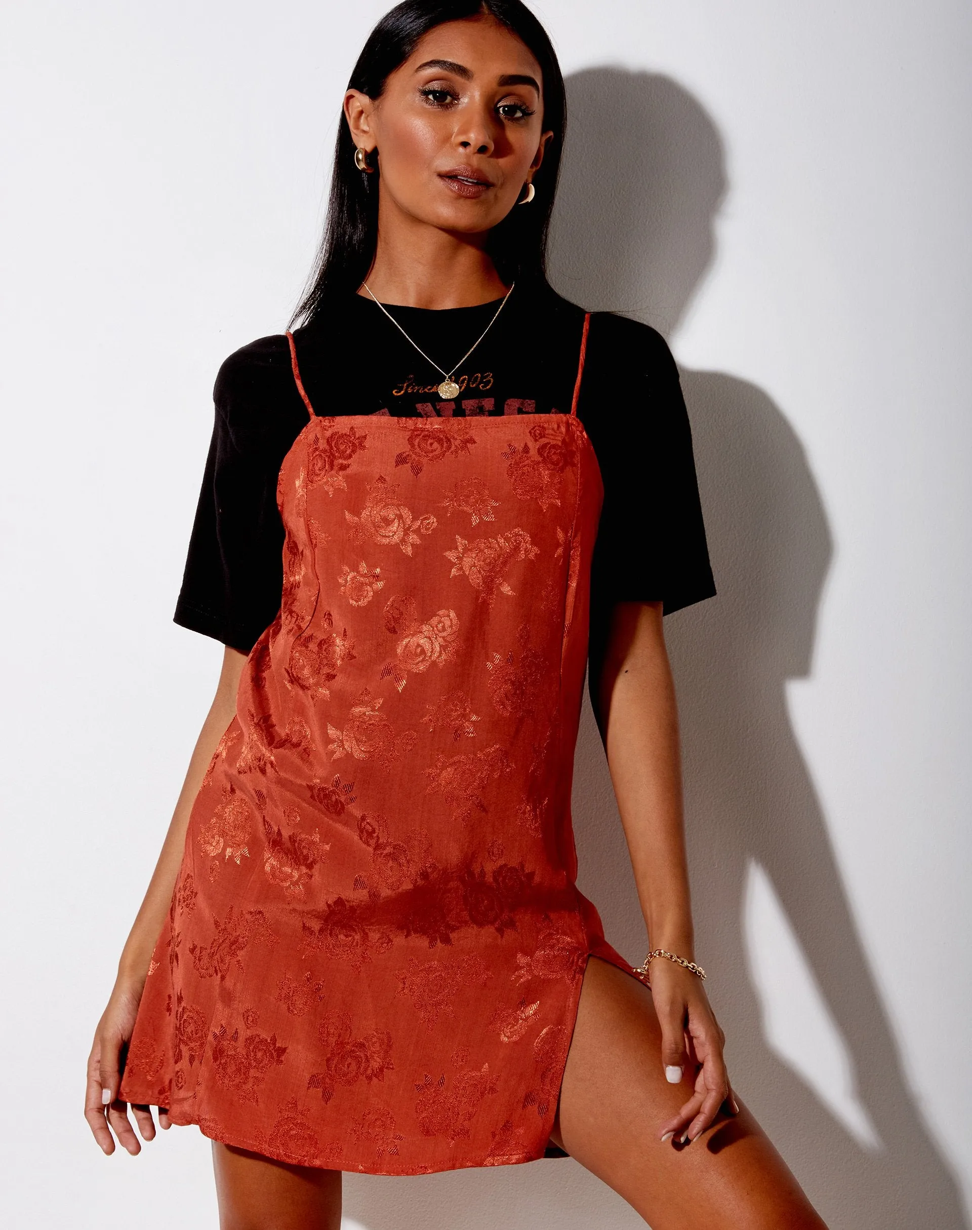 Datista Slip Dress in Satin Rose Copper