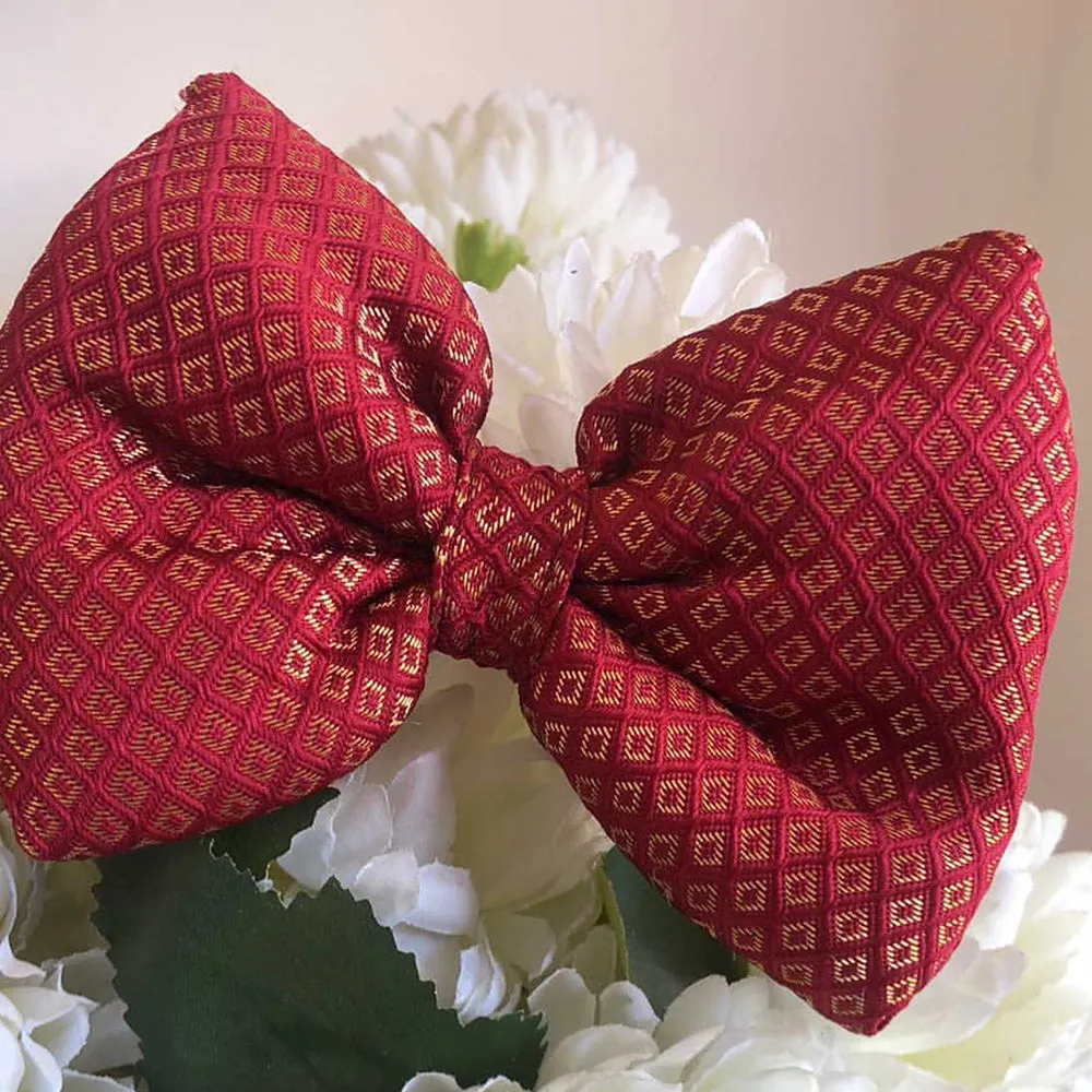 Dear Pet Brocade Bow in Maroon for Dogs