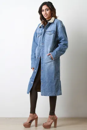 Denim Fur Lined Longline Jacket