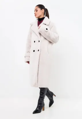 Double-Buttoned Faux Fur Coat Miriam - White