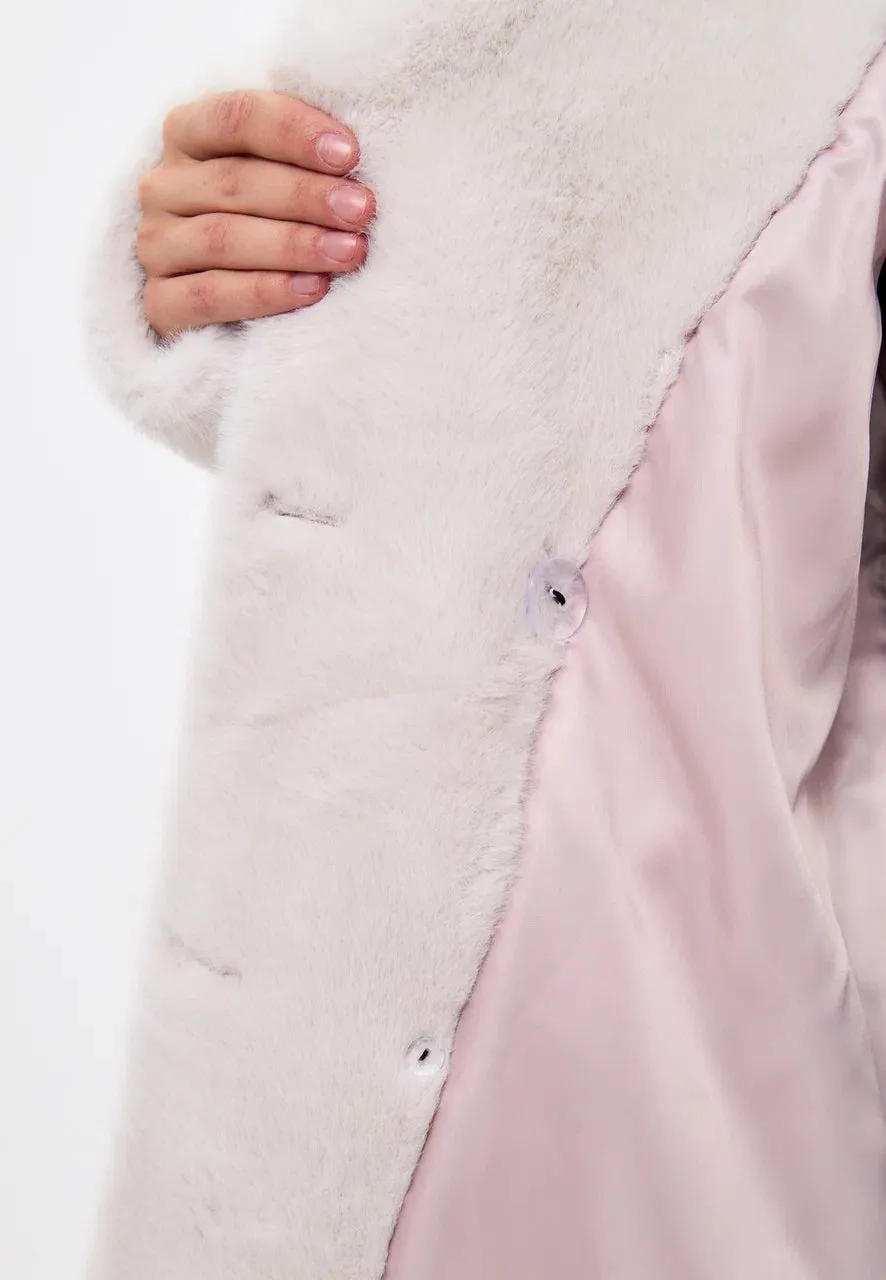 Double-Buttoned Faux Fur Coat Miriam - White