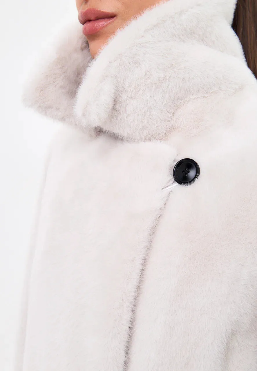 Double-Buttoned Faux Fur Coat Miriam - White