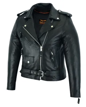 Dream Apparel Women Motorcycle Classic Leather Jacket Premium Cowhide Leather Silver Hardware