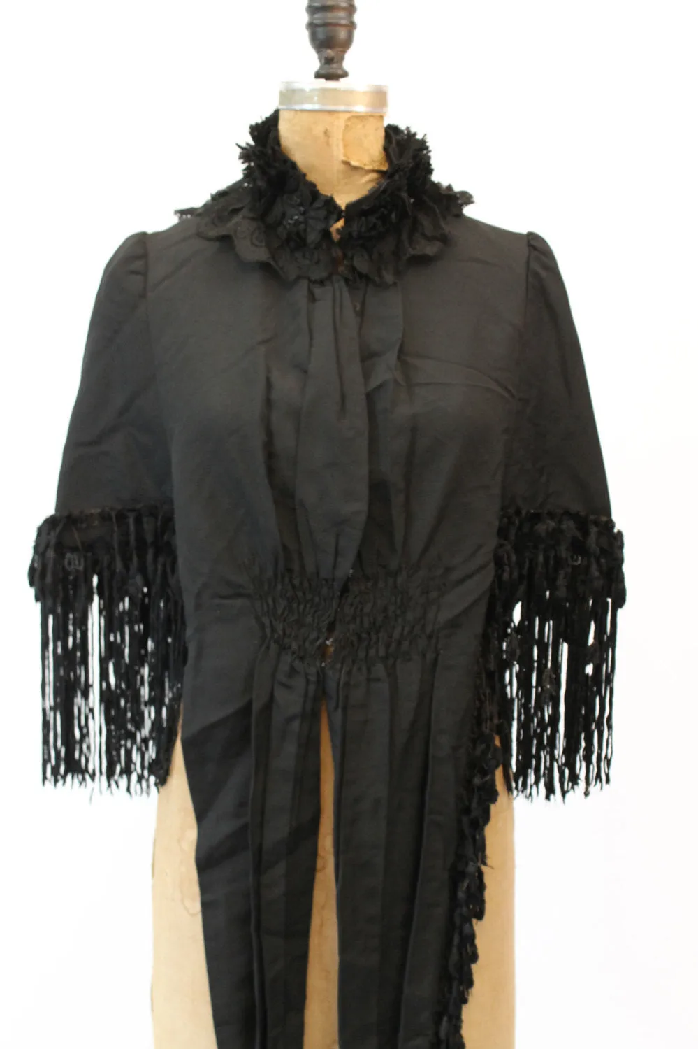 Edwardian mantle cape silk fur fringe antique xs small | new fall